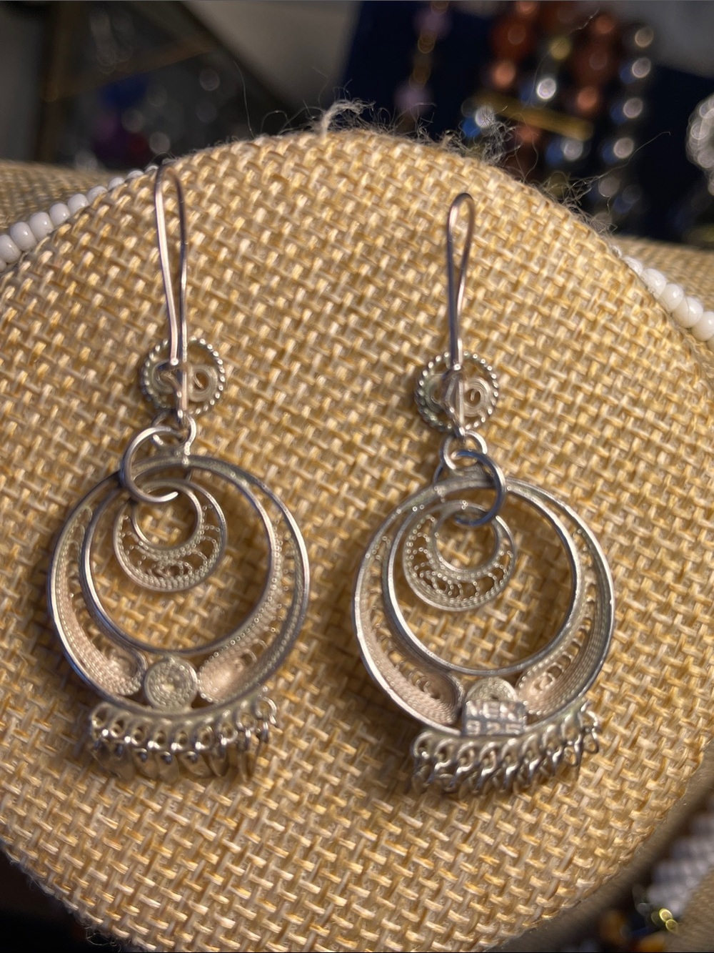 Silver filigree dangle earrings stamped Mex 925 - approx. 2.5” long (9 grams) - Picture 2 of 6